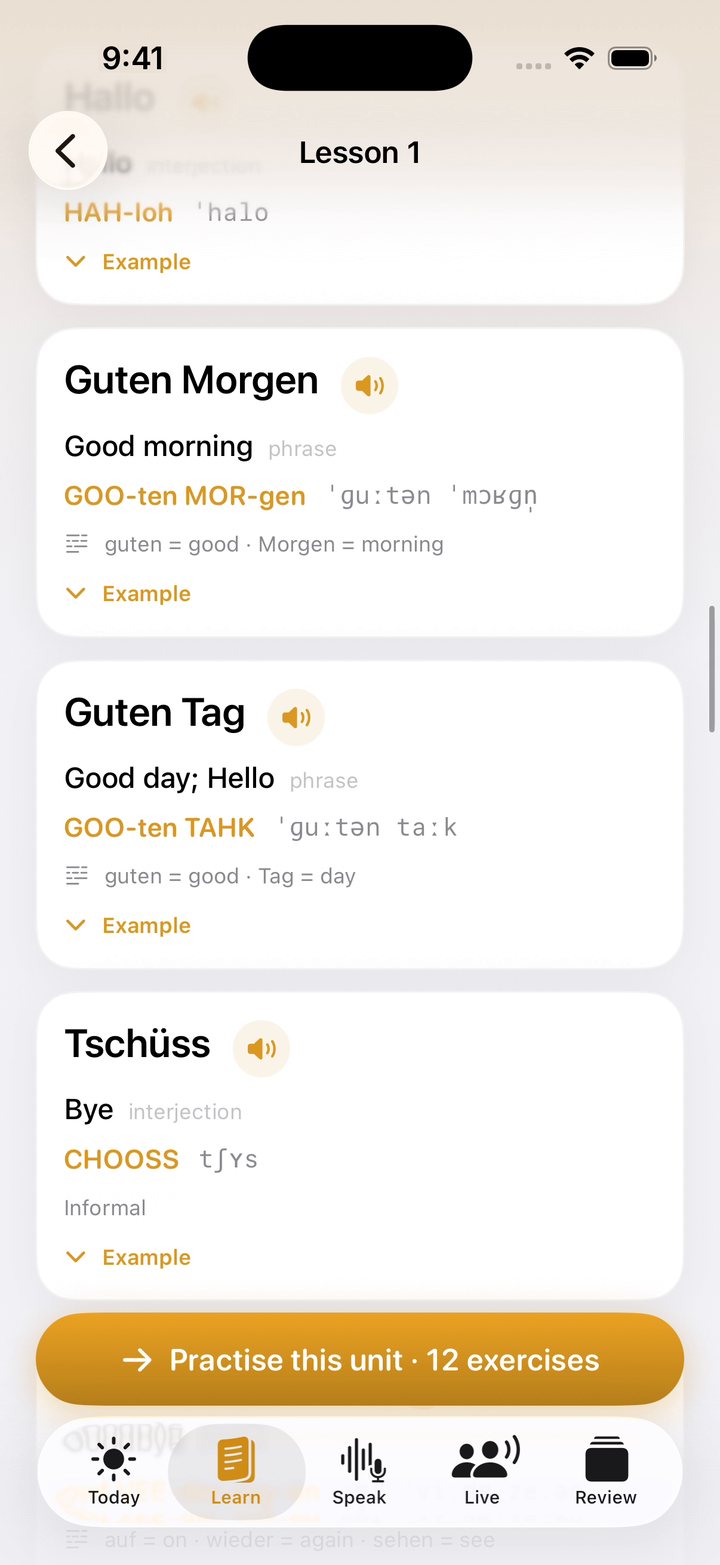 A German lesson in Talvo: Guten Morgen, Guten Tag and Tschüss with pronunciation